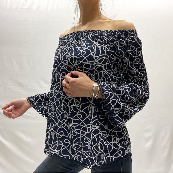 MICHAEL Michael Kors Tops - Michael Kors blue and white printed blouse off the Shoulders Size XS woman’s